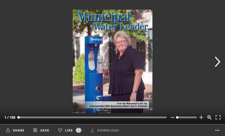 Screenshot of flipbook PDF reader for Municipal Water Leader October 2016. Volume 2 Issue 9.