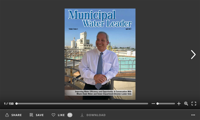 Screenshot of flipbook PDF reader for Municipal Water Leader April 2017. Volume 3 Issue 4.