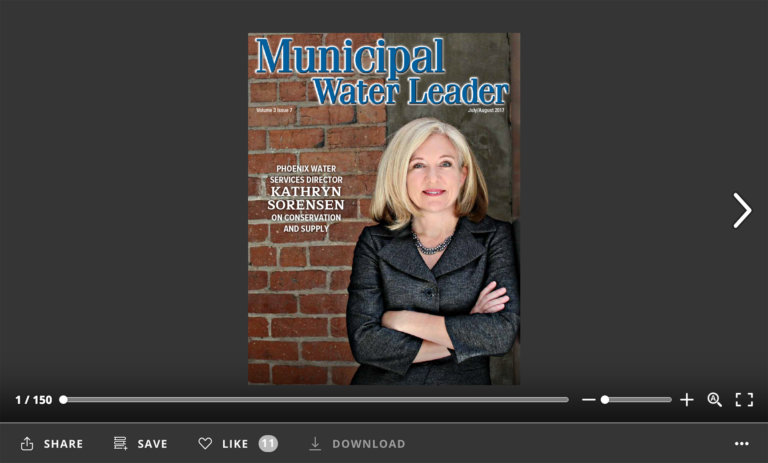 Screenshot of flipbook PDF reader for Municipal Water Leader July/August 2017. Volume 3 Issue 7.
