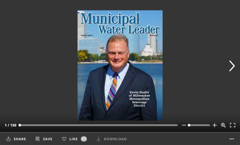 Screenshot of flipbook PDF reader for Municipal Water Leader October 2017. Volume 3 Issue 9.