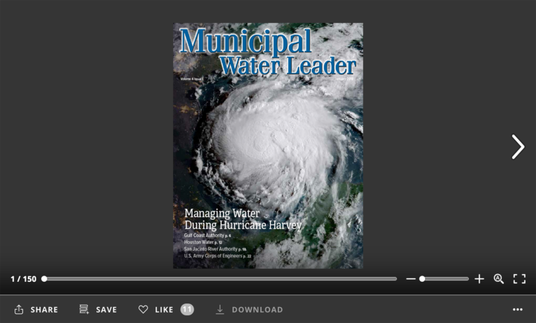 Screenshot of flipbook PDF reader for Municipal Water Leader January 2018. Volume 4 Issue 1.