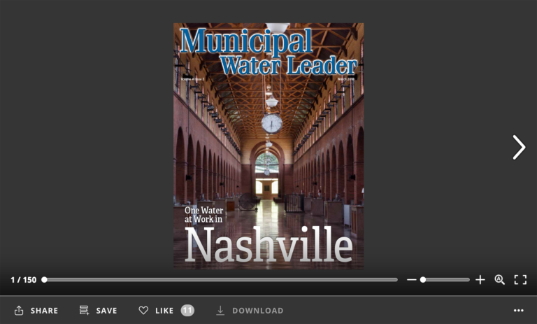 Screenshot of flipbook PDF reader for Municipal Water Leader March 2018. Volume 4 Issue 3.