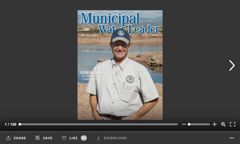 Screenshot of flipbook PDF reader for Municipal Water Leader June 2018. Volume 4 Issue 6.