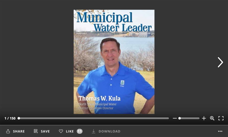 Screenshot of flipbook PDF reader for Municipal Water Leader July/August 2018. Volume 4 Issue 7.